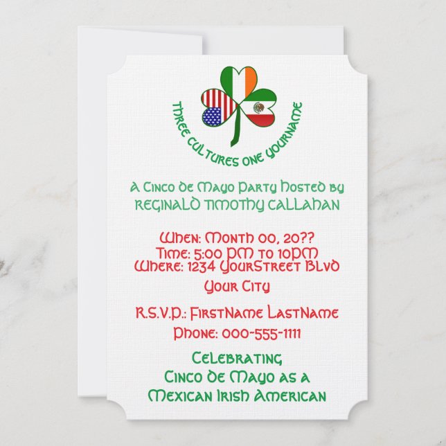 Mexikansk irländsk USA Flagga Shamrock Cinco de Ma Inbjudningar (Framsida)