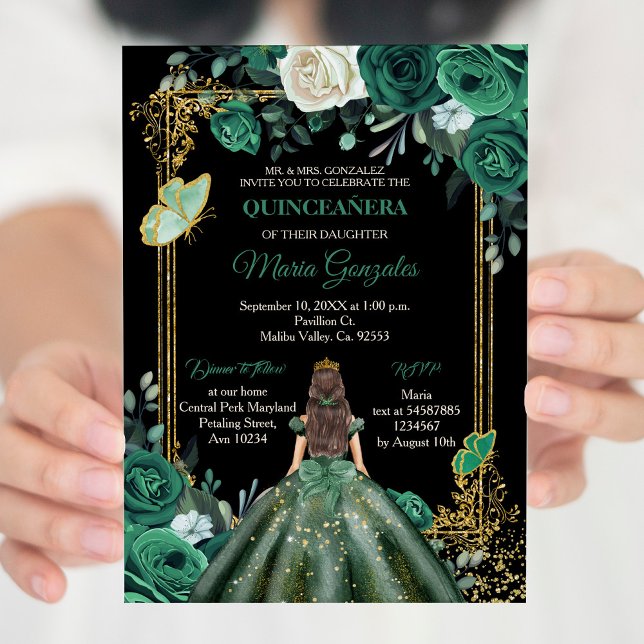 Mexikansk jägare Grönt Quinceanera Butterfly Inbjudningar (Skapare uppladdad)