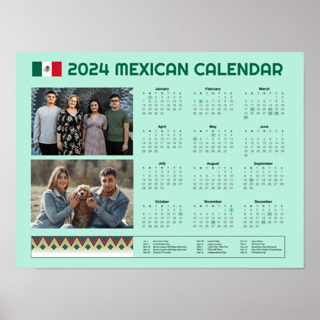 Mexikansk kalender 2024 | Calendario México Editab Poster (Framsidan)