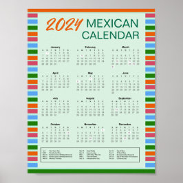 Mexikansk kalender 2024 med Helgdagar | Hämta PDF Poster