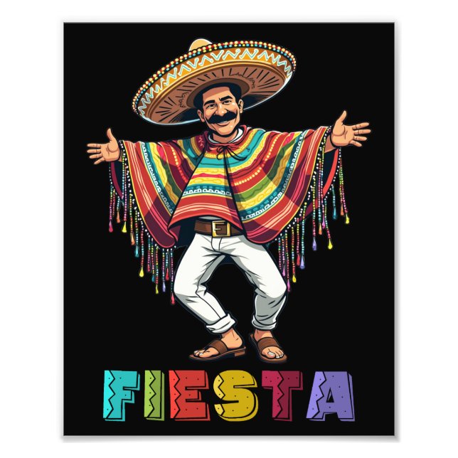 Mexikansk kille i Poncho Dancing Fiesta Cinco de M Fototryck (Framsidan)