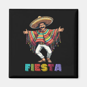 Mexikansk kille i Poncho Dancing Fiesta Cinco de M Magnet