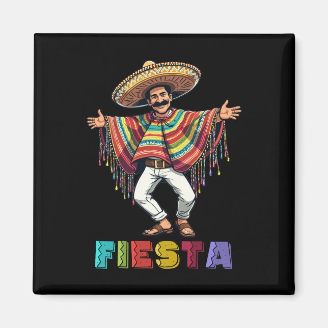 Mexikansk kille i Poncho Dancing Fiesta Cinco de M Magnet (Framsidan)