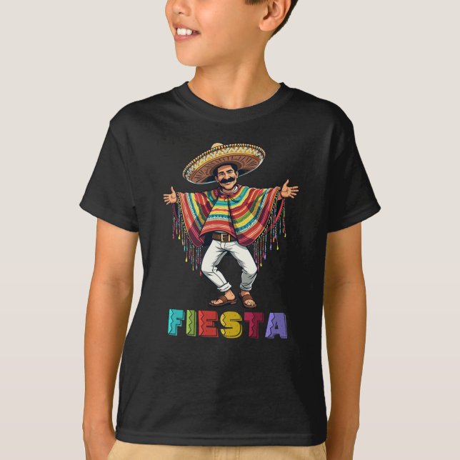 Mexikansk kille i Poncho Dancing Fiesta Cinco de M T Shirt (Framsida)