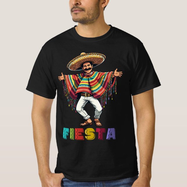Mexikansk kille i Poncho Dancing Fiesta Cinco de M T Shirt (Framsida)