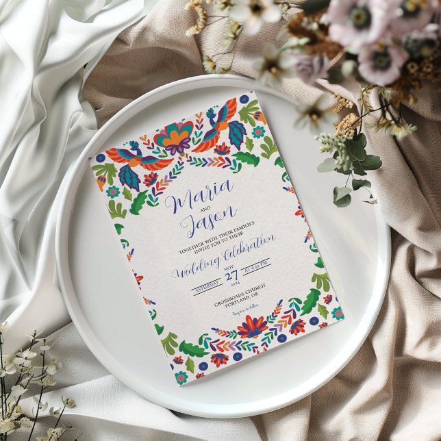 Mexikansk kolorös botanisk astetisk Boda Bröllop Inbjudningar (Mexican Colorful Botanical Aesthetic Boda Wedding Invitation)