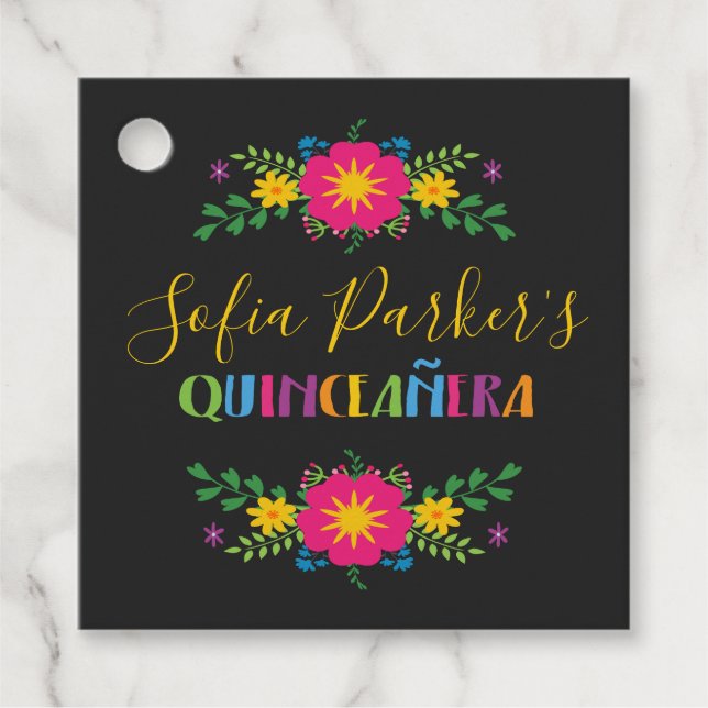 Mexikansk kolorös Fiesta Quinceañera Gåvor Etiketter (Framsida)