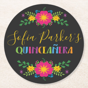 Mexikansk kolorös Fiesta Quinceañera Underlägg Papper Rund