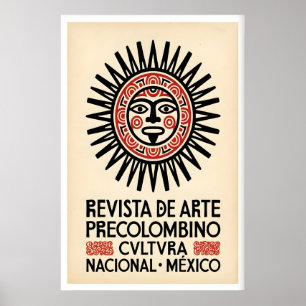 Mexikansk konsttryck Pre-Columbiansk solmask - djä Poster