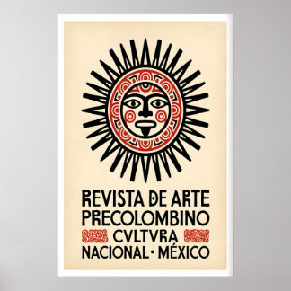 Mexikansk konsttryck Pre-Columbiansk solmask - djä Poster