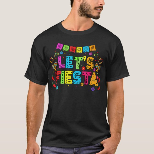 Mexikansk Lets Fiesta Fest Banner Färgglada Cinco T Shirt (Framsida)