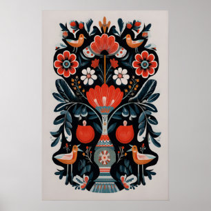 Mexikansk Livets Träd Konsttryck Mörk Blommig Boho Poster