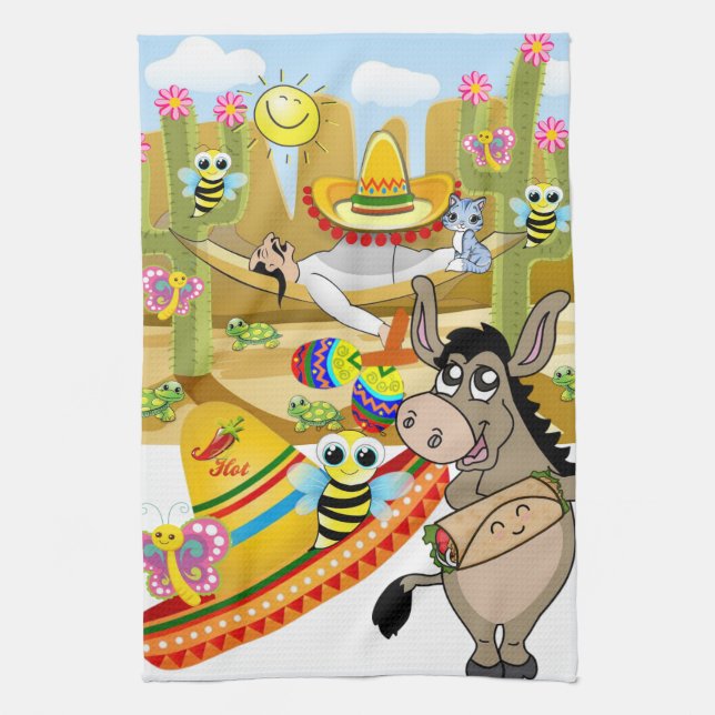 Mexikansk man Donkey Butterfly Kitchen Hand Towel Kökshandduk (Vertikal)