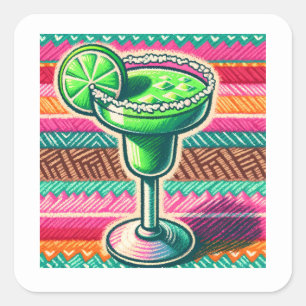 Mexikansk Margarita Färgglad Fiesta Festartiklar Fyrkantigt Klistermärke