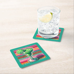 Mexikansk Margarita Färgglad Fiesta Födelsedagspre Underlägg Papper Kvadrat