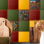 Mexikansk marin gult av huichol stil, enhetlig ker kakelplatta<br><div class="desc">Huichol är en ursprungsgrupp som bor i bergsregionen Madre Occidental i det mexikanska staterna Jalisco, Nayarit, Durango och Zacatecas. Huicholfolket är känt för sin rik och sina traditioner, inklusive sin unika konst, musik och religiösa. Huicholkonsten är också känd för sina färgstarka och intrikata skal- och garnmålningar. Dessa verk skildrar ofta...</div>