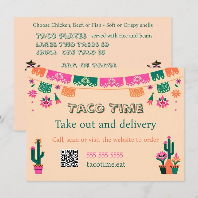 Mexikansk mat Taco Takeaway eller Leverans Platt M Meny (Fram/baksida)