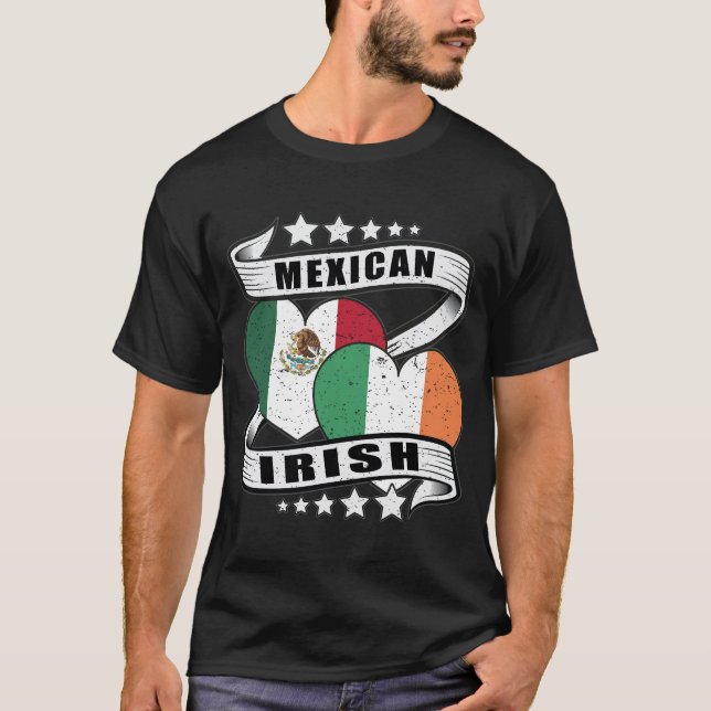 Mexikansk och irländsk flagga halv mexikansk halv  t shirt (Framsida)