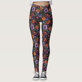 Mexikansk Otomi-folkkonst Blommig Färgrik Leggings