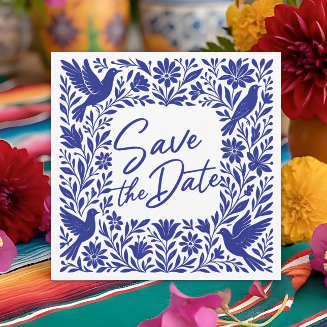 Mexikansk Otomí Tenango Talavera Spara datumet Inbjudningar (Mexican Otomí Tenango Talavera Save the Date Invitation.)
