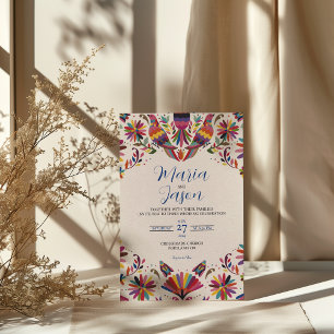 Mexikansk Otomi Tenangos Folk Art Blommig Bröllop Inbjudningar