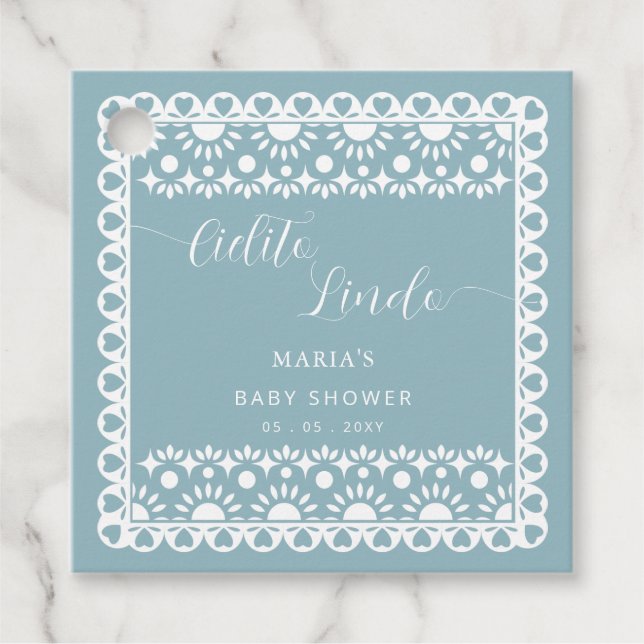 Mexikansk papel Picado Cielito Lindo Baby Shower Gåvor Etiketter (Framsida)