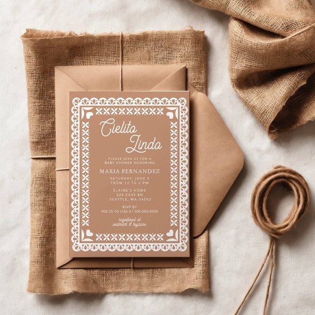 Mexikansk papel Picado Cielito Lindo Baby Shower Inbjudningar (Mexican Papel Picado Cielito Lindo Baby Shower Invitation)