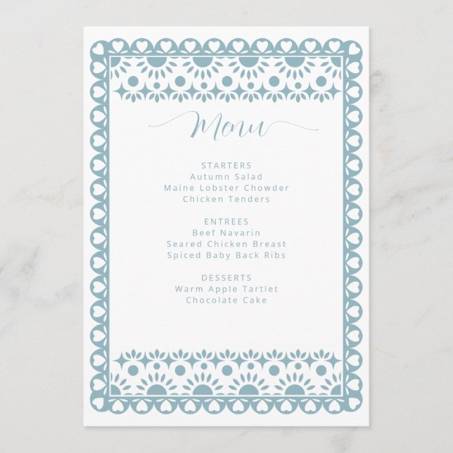 Mexikansk papel Picado Cielito Lindo Baby Shower Meny (Framsida)