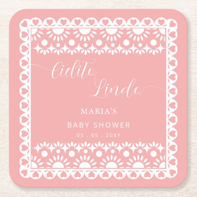 Mexikansk papel Picado Cielito Lindo Baby Shower Underlägg Papper Kvadrat (Framsidan)