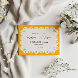 Mexikansk papel Picado Gult Nuestra Boda Bröllop Spara Datumet