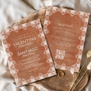 Mexikansk papel Picado Terracotta White Boho Bröll Inbjudningar