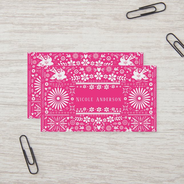 Mexikansk Picado Hot Pink Klippt Papper Papel Visitkort (Fram/Back In Situ)