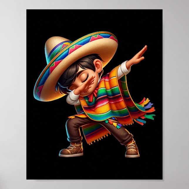 Mexikansk pojke Dabbing Poncho Cinco De Mayo 2 Poster (Framsidan)