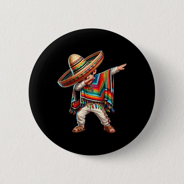 Mexikansk pojke Dabbing Poncho Cinco De Mayo Knapp (Framsida)