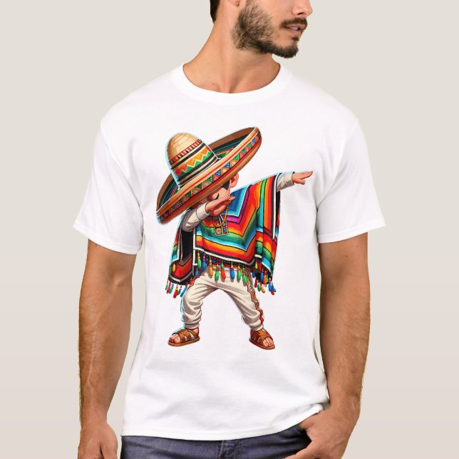 Mexikansk pojke Dabbing Poncho Cinco De Mayo T Shirt (Framsida)