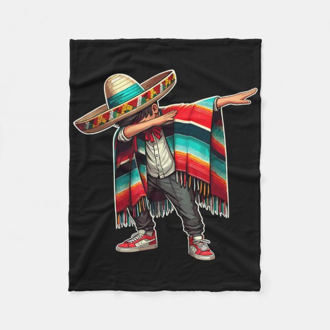 Mexikansk pojke Dabbing Poncho Funny Cinco De Mayo Fleecefilt (Framsidan)