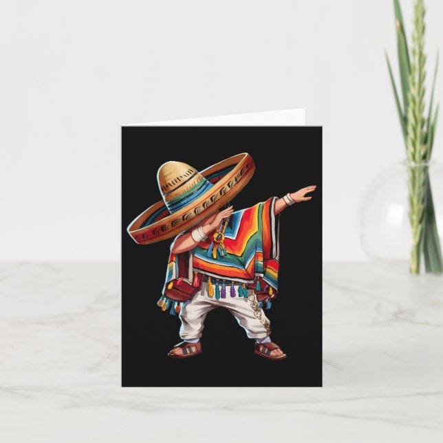 Mexikansk pojke Dabbing Poncho Funny Cinco De Mayo Kort (Framsida)