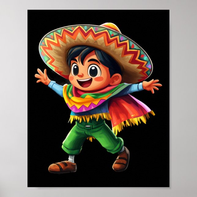 Mexikansk pojke Fiesta Poncho Cinco De Mayo Kids C Poster (Framsidan)