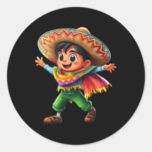 Mexikansk pojke Fiesta Poncho Cinco De Mayo Kids C Runt Klistermärke