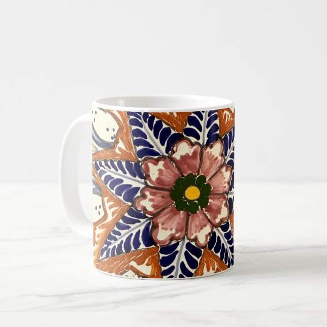 Mexikansk pottery Talavera Southwest Brown Blue Kaffemugg (Framsida vänster)