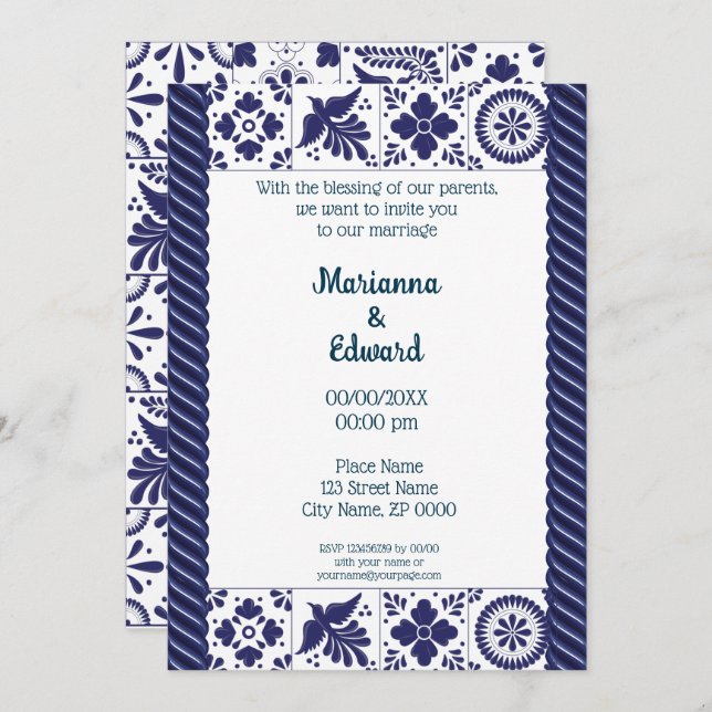 Mexikansk pratavera Design Wedding-inbjudan Inbjudningar (Fram/baksida)