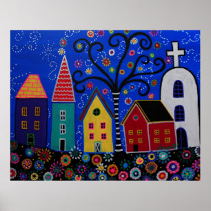 MEXIKANSK PUEBLO TOWN PRISARTS PAINTING POSTER