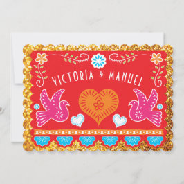 Mexikansk repetitionsmiddag Papel Picado Guld Glit Inbjudningar