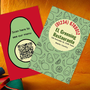 Mexikansk restaurang, spansk Avocado Taco QR Visitkort