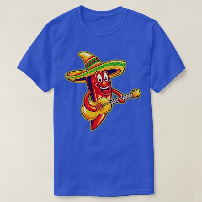 Mexikansk röd Hett Chili sombrero vihuela Cinco De T Shirt (Design framsida)