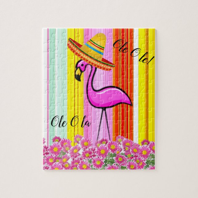 Mexikansk Rosa Flamingo Ole Ola Jigszle Puzzle Dai Pussel (Vertikal)