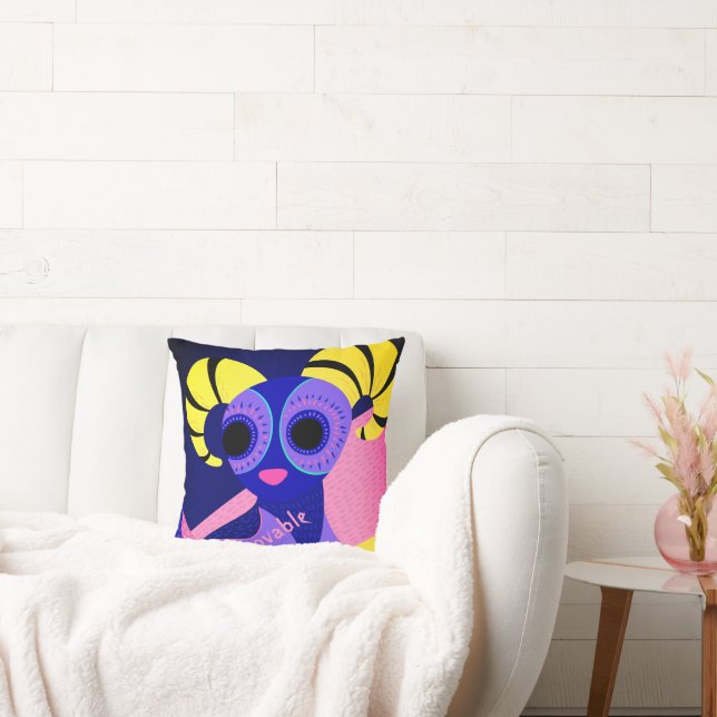 Mexikansk rosa och blå folkkonst på kudde (Soffa)