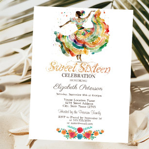 Mexikansk Señorita Fiesta Blommor Svart Sweet 16 Inbjudningar