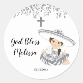 Mexikansk Silver Girl Charra Baptism Sticker Runt Klistermärke