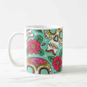 Mexikansk skalle och blommor, sömlös. kaffemugg